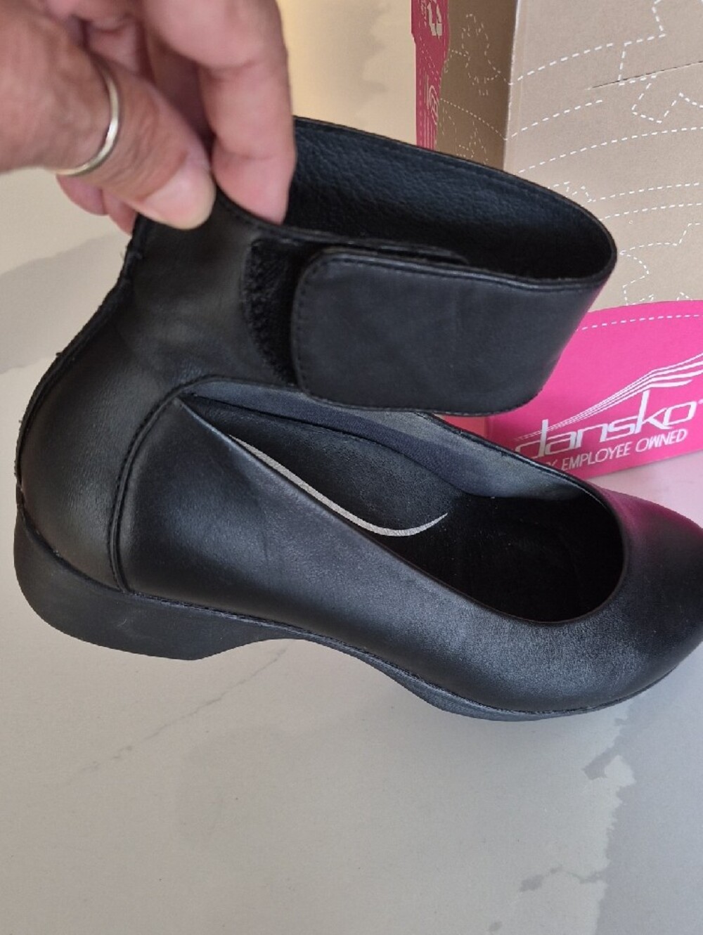 Dansko Black Leather Ankle-Cuff Women's Wedge Shoes - Picture 3 of 9